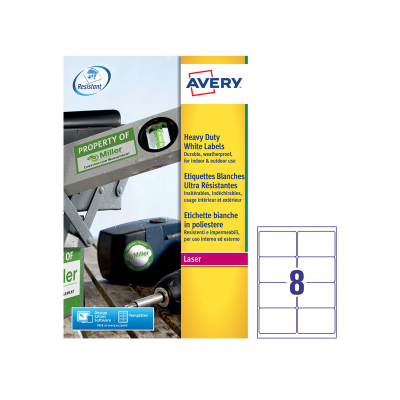 Poliestere adesivo L4715 bianco 20fg A4 99,1x67,7mm (8et/fg) laser Avery