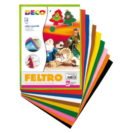 Feltro colorato 21x30cm colori assortiti Conf.10 fogli DECO