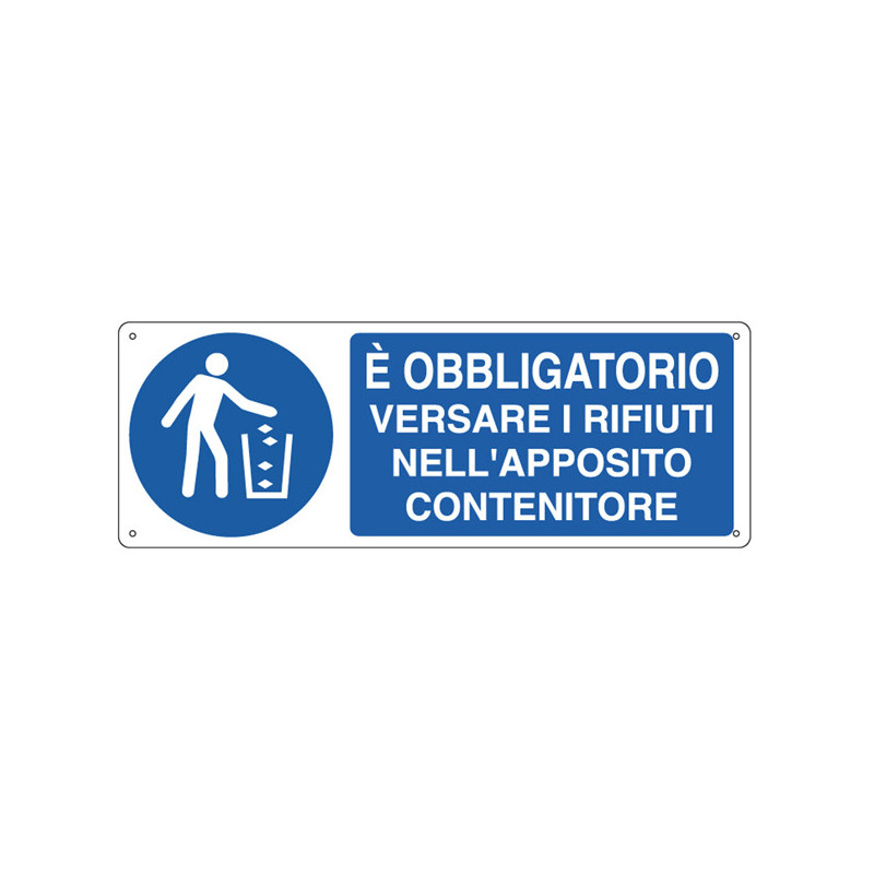 CARTELLO ALLUMINIO 35x12,5cm 'E' obbligatorio versare i rifiuti...'