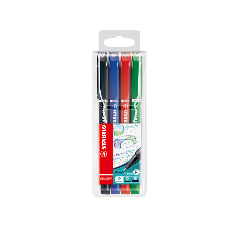 ASTUCCIO 4 FINELINER STABILO SENSOR PUNTA 0.3MM COLORI ASSORTITI