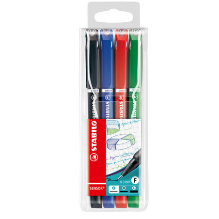 ASTUCCIO 4 FINELINER STABILO SENSOR PUNTA 0.3MM COLORI ASSORTITI