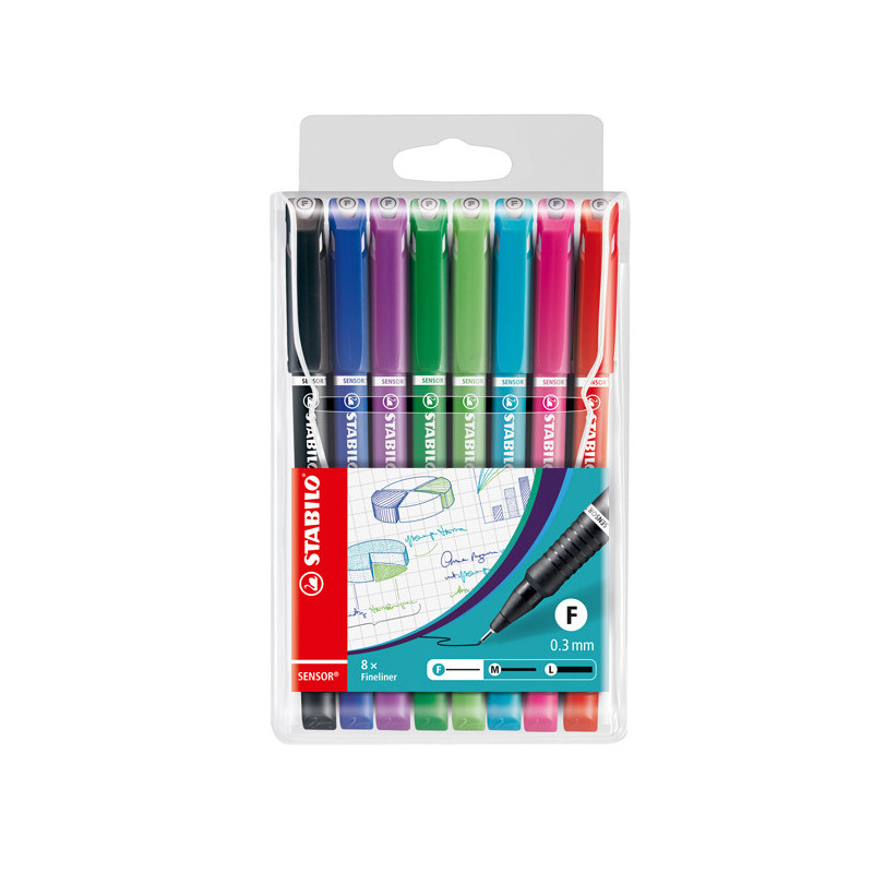 ASTUCCIO 8 FINELINER STABILO SENSOR PUNTA 0.3MM COLORI ASSORTITI