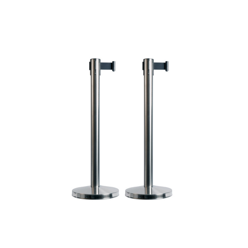 Set 2 COLONNINE SEGNAPERCORSO con nastro NERO 210cm Budget Retractable Securit