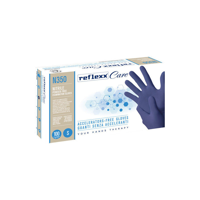 Conf 100 guanti nitrile ipoallergenici N350 s/acceleranti taglia S blu Reflexx