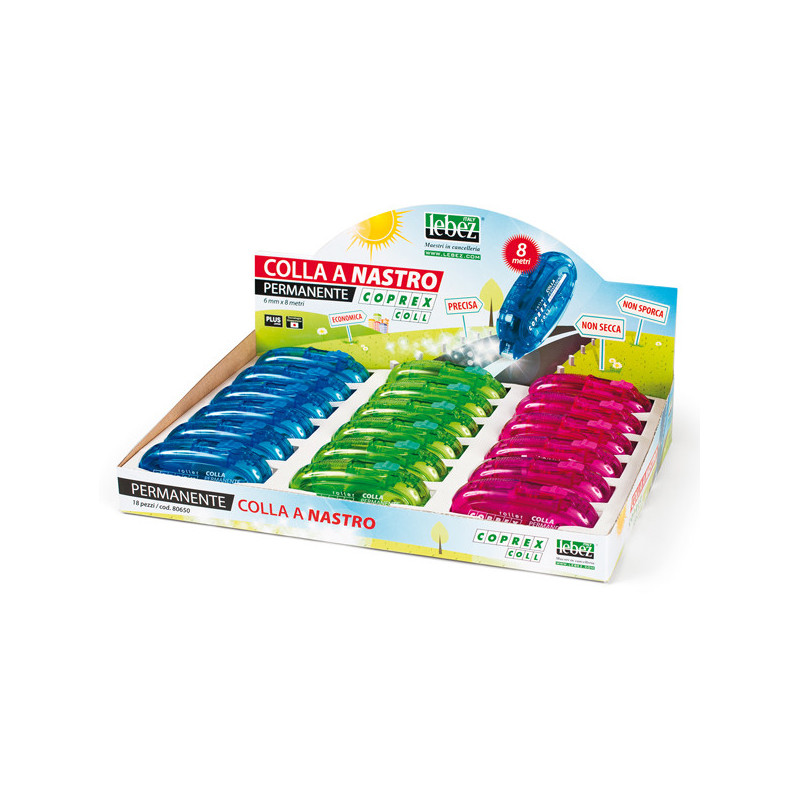 Display 18pz Colla a nastro permanente 6mmx8mt Coprex