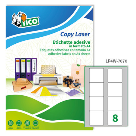 Etichetta adesiva LP4W bianca 100fg A4 70x70mm (8et/fg) Laser Tico