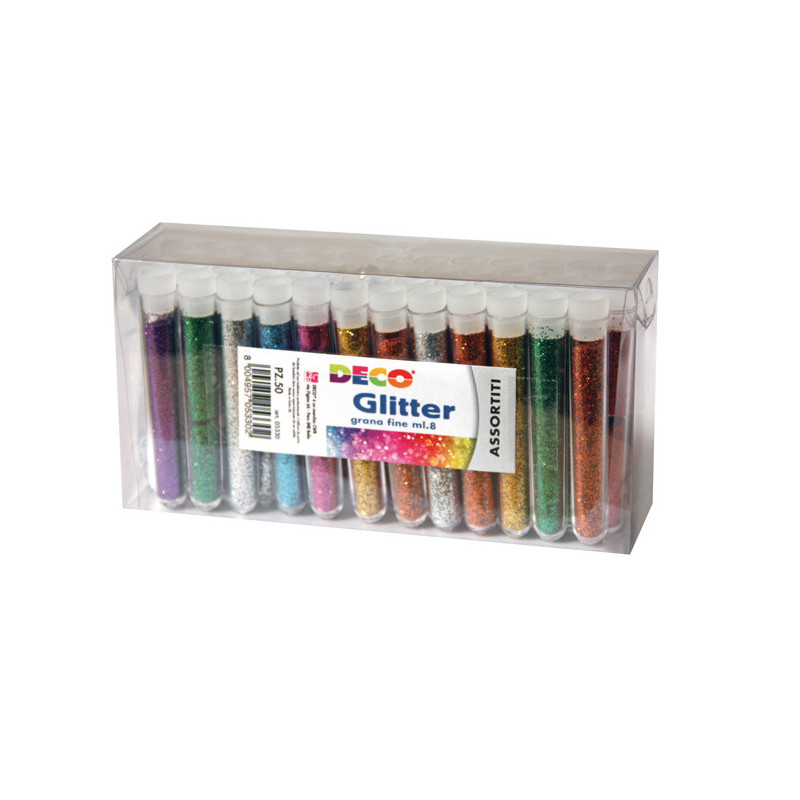 Glitter 50 flaconi grana fine 12ml colori assortiti DECO