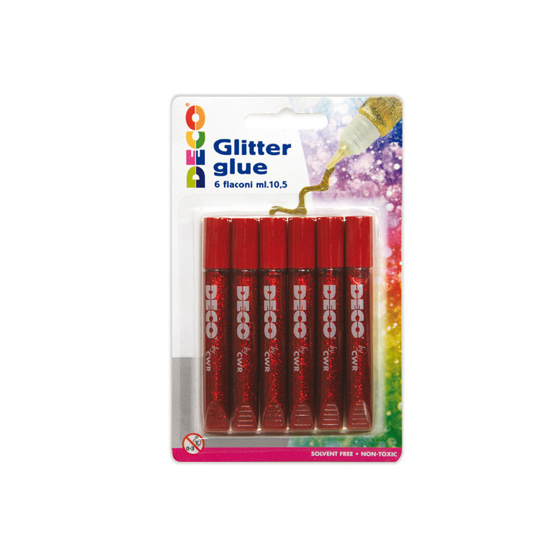 Blister colla glitter 6 penne 10,5ml rosso DECO