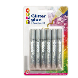 Blister colla glitter 6 penne 10,5ml argento DECO