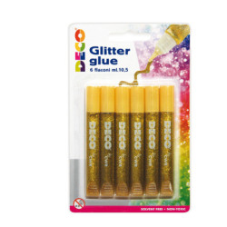 Blister colla glitter 6 penne 10,5ml oro DECO