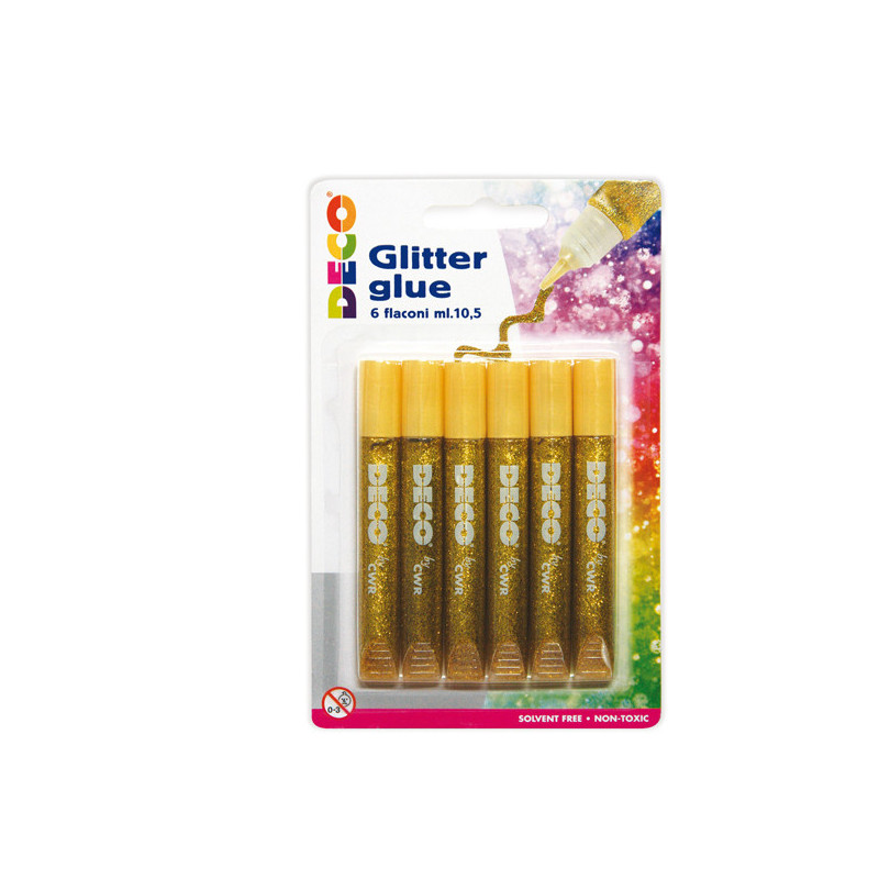 Blister colla glitter 6 penne 10,5ml oro DECO