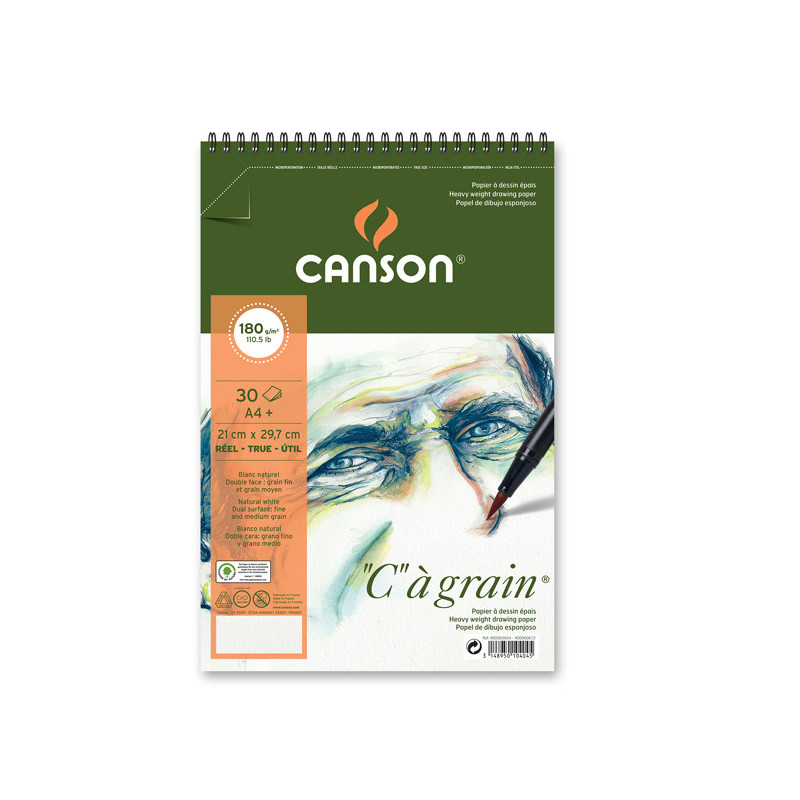 Album spiralato lato corto "C" A' GRAIN A4+ 30 fg. 180 gr. Canson