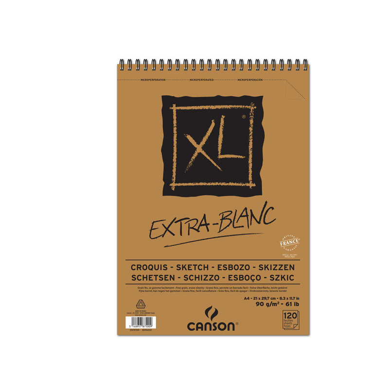 Album spiralato lato corto XL EXTRA WHITE A4 120 fg. 90 gr Canson