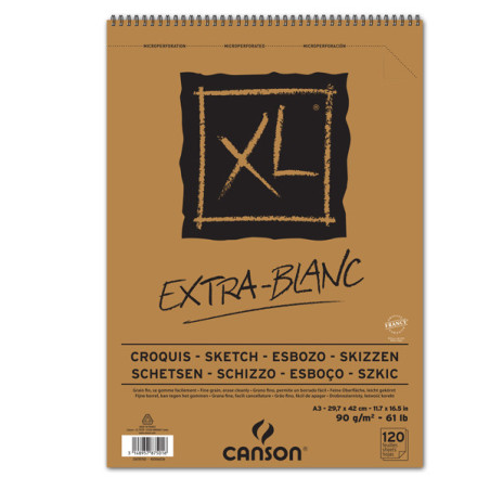 Album spiralato lato corto XL EXTRA WHITE A3 120 fg. 90 gr Canson