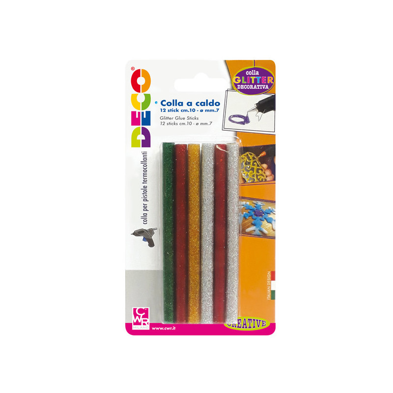 12 stick colle glitter assortite per pistola mini TG02M .7mm - lungh.10cm DECO