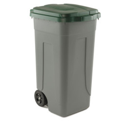 Bidone mobile Cento 100Lt grigio c/coperchio verde per raccolta differenziata