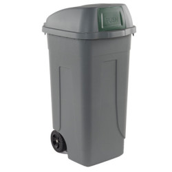 Bidone mobile Cen Push 100Lt grigio c/coperchio verde per raccolta diff.