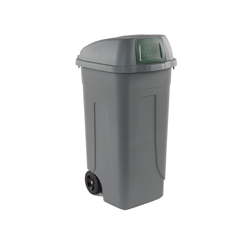 Bidone mobile Cen Push 100Lt grigio c/coperchio verde per raccolta diff.