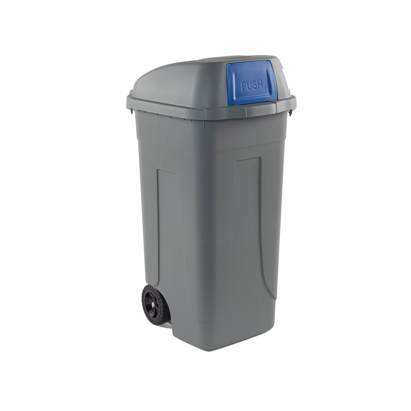 Bidone mobile Cento Push 100Lt grigio c/coperchio blu per raccolta diff.