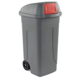 Bidone mobile Cento Push 100Lt grigio c/coperchio rosso per raccolta diff.