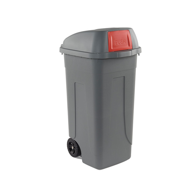 Bidone mobile Cento Push 100Lt grigio c/coperchio rosso per raccolta diff.