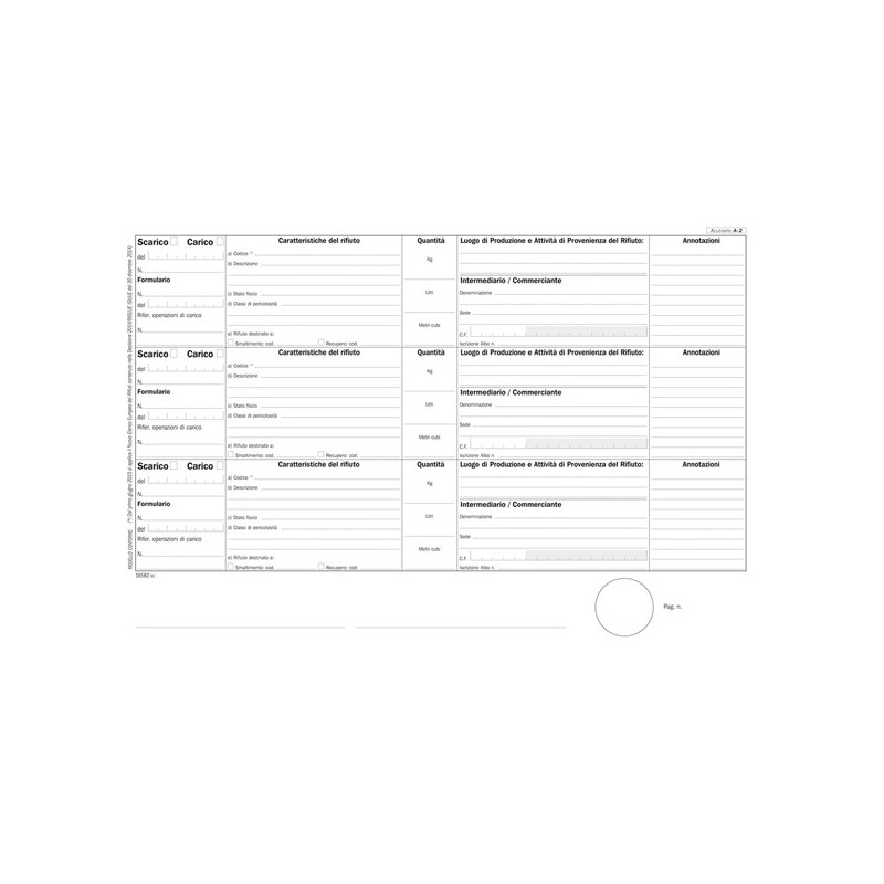 Blocco registro carico/scarico rifiuti Mod.A 100 copie DU165820000 Data Ufficio