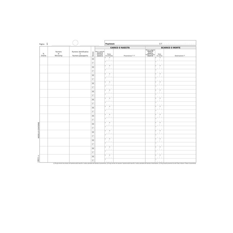 Registro carico/scarico equidi 46pag. num. 31x24,5cm DU138211000 DU