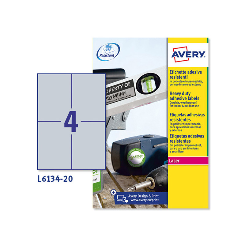 Poliestere adesivo L6134 argento 20fg A4 105x148mm (4et/fg) laser Avery