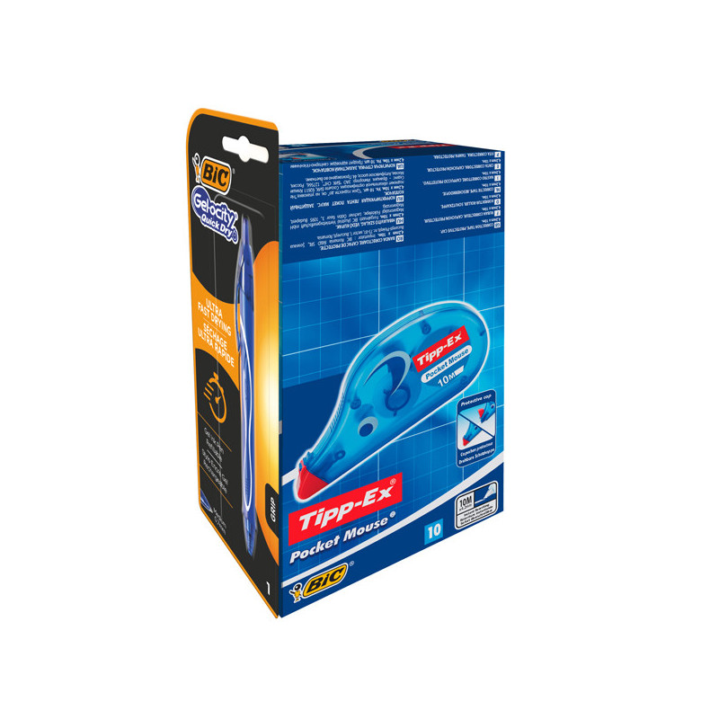 Promo box 10 correttore a nastro Pocket Mouse Tipp-Ex +1 Gelocity quickDry Bic