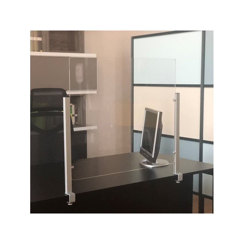 Schermo protettivo da scrivania Slim H70xL80cm con morsetto alluminio silver