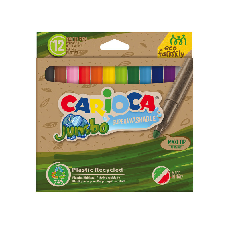 Scatola 12 pennarelli Jumbo Eco Family lavabili colori assortiti Carioca