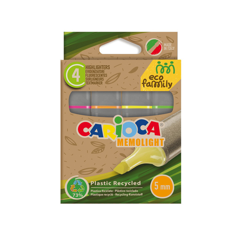 Scatola 4 evidenziatori Memolight Eco Family colori assortiti Carioca