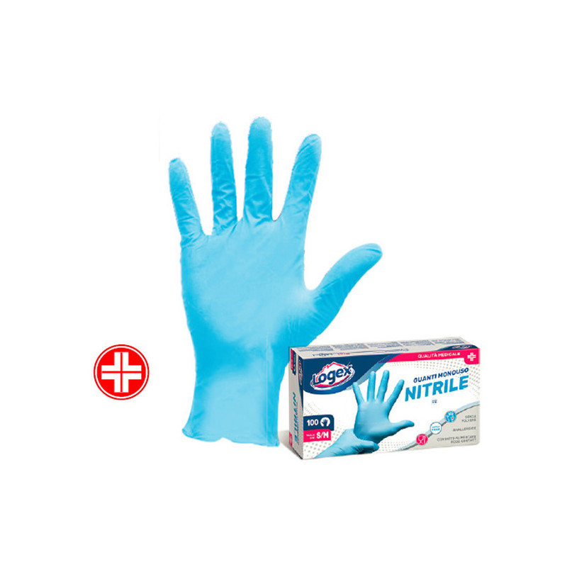 Scatola 100 guanti in nitrile non talcato tg. S/M azzurro uso medicale