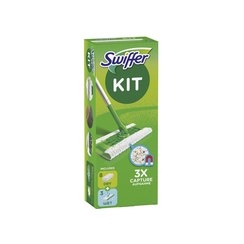 Swiffer Dry - STARTER KIT COMPLETO con 8 PANNI e 3 PANNI WET