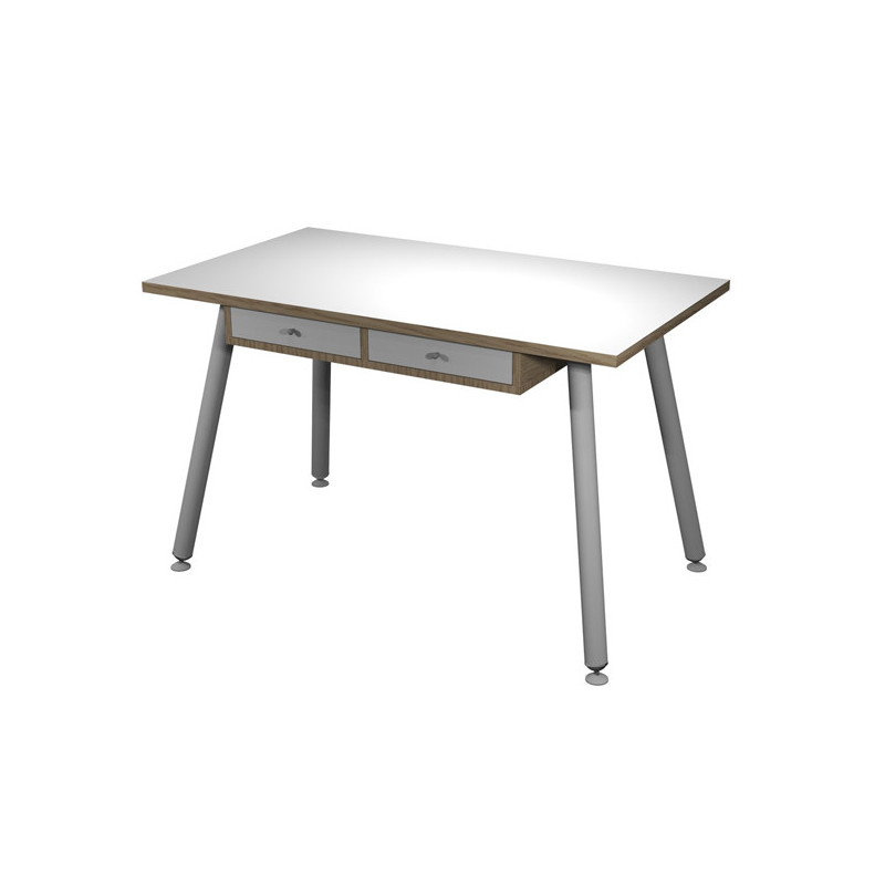 Postazione Home-Office con sottopiano 120x60xH74,4cm gambe metal Bianco/Rovere