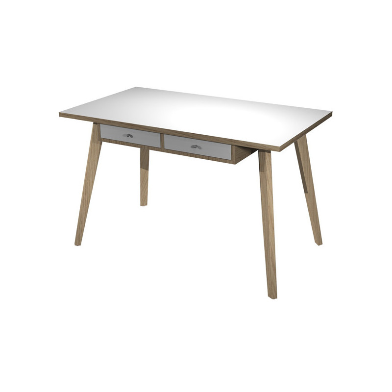 Postazione Home-Office con sottopiano 120x60xH74,4cm gambe legno Bianco/Rovere
