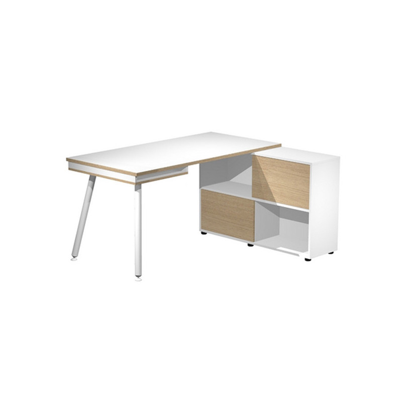 Workstation Midi 130x120xH81,5cm gambe in metallo Bianco/Rovere