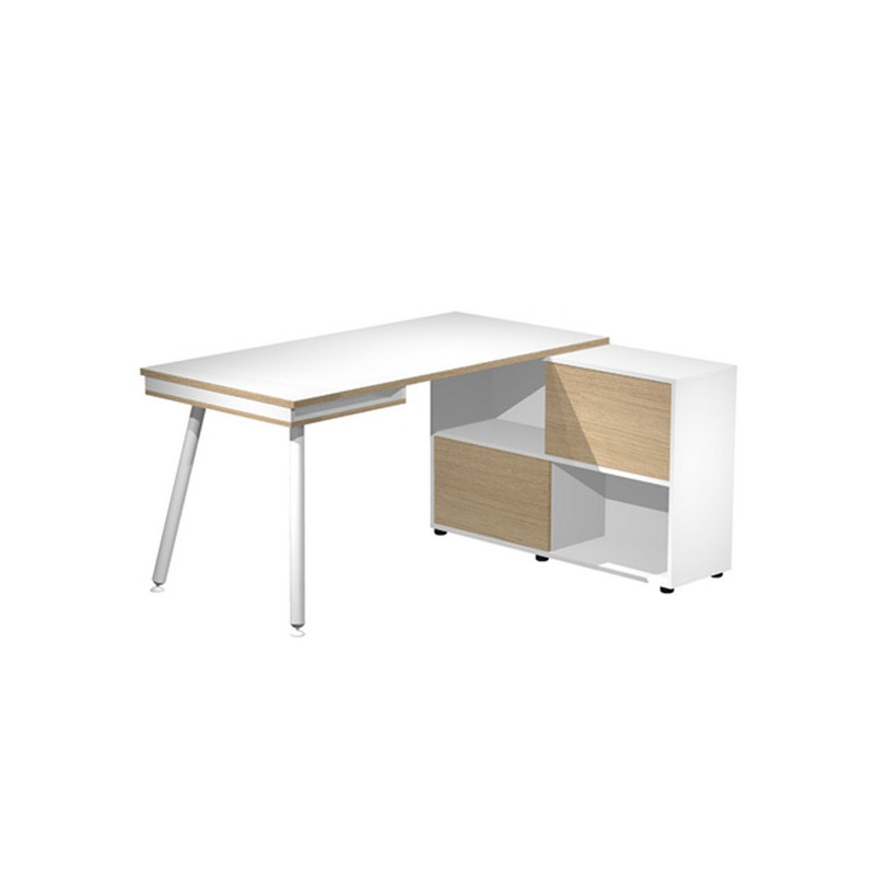 Workstation Maxi 160x140xH81,5cm gambe in metallo Bianco/Rovere