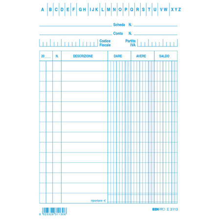 100 schede dare/avere/saldo blu 15x10,5 E3113BL EDIPRO