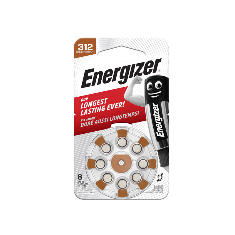 Blister 8 pile per apparecchi acustici 312 Zinc Air Energizer