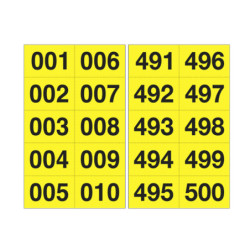 Kit numeri adesivi da 001 a 500 nero/giallo 45 x 24mm