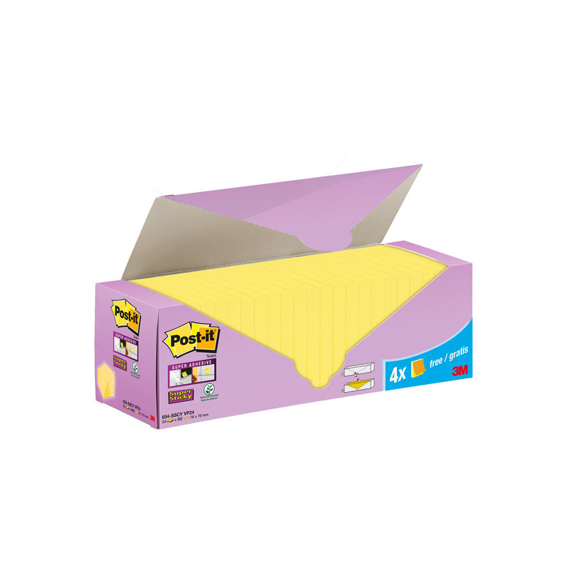 Cf. 20+4pz blocco 90fg.Post-it©Super Sticky 76x76mm 654-SSCY-VP24 giallo Canary