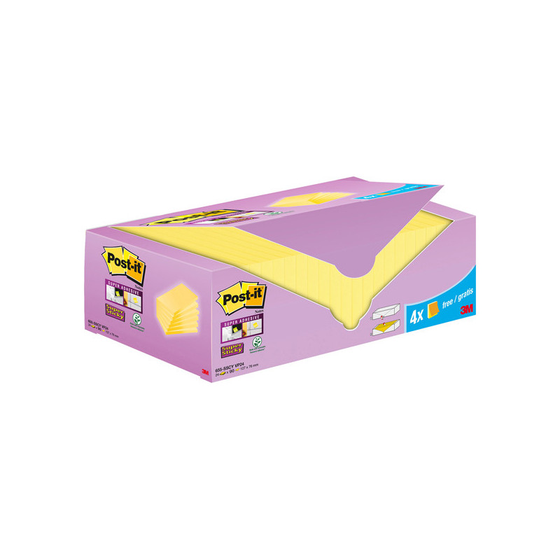 Cf20+4pz blocco 90fg.Post-it© Super Sticky 76x127mm655-SSCY-VP24 giallo Canary