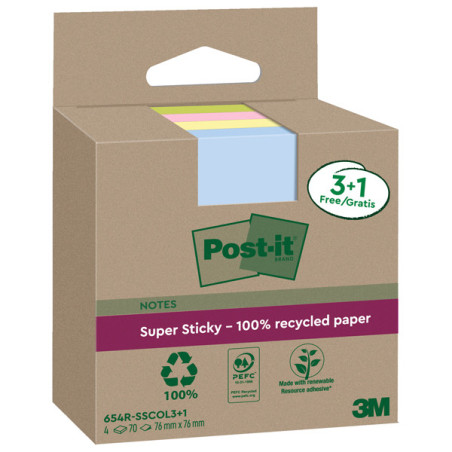 Cf. 3+1pz blocco 70fg Post-it©SuperSticky Green 76x76mm 654R-SSCOL3+1 pastello