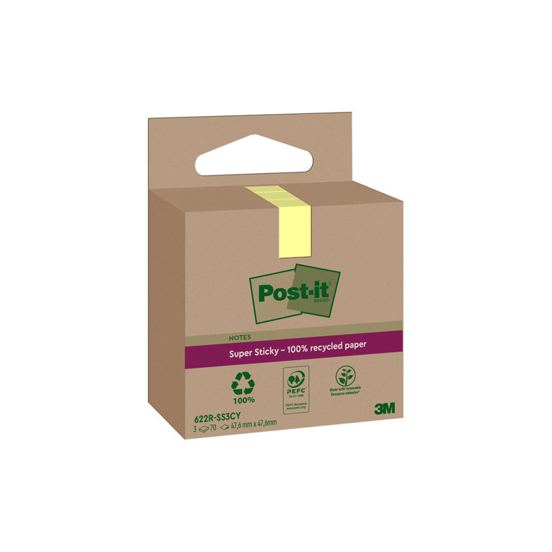 Cf. 3pz blocco 70fg Post-it©SuperSticky Green 47,6x47x6mm 622R-SS3CY giallo