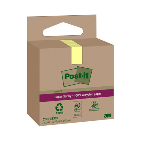 Cf. 3pz blocco 70fg Post-it©SuperSticky Green 47,6x47x6mm 622R-SS3CY giallo