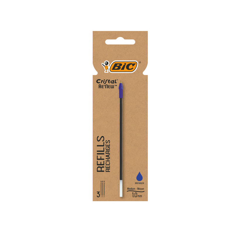 Blister 3 refill Cristal© Re'New 1mm blu BIC©