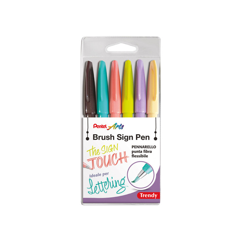 Astuccio 6 Sign Pen Brush Trendy colori assortiti Pentel