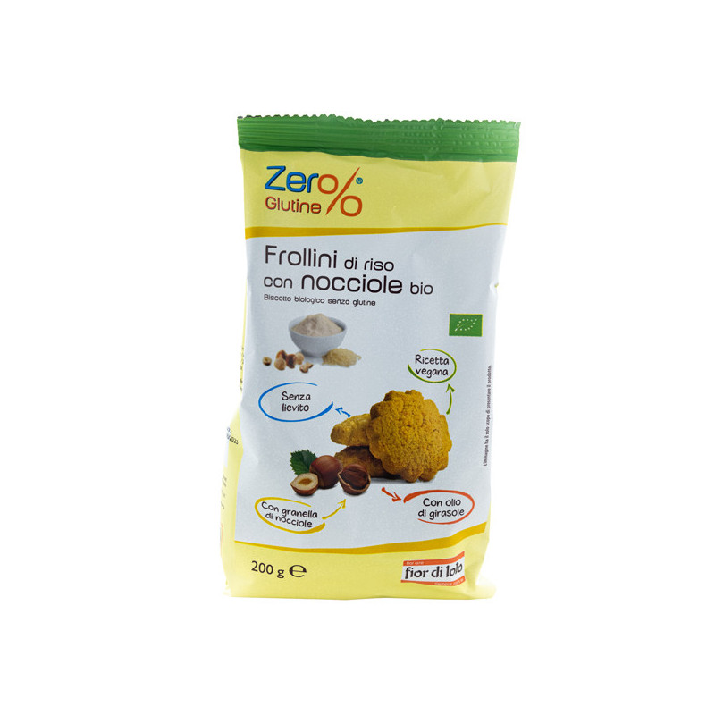 Confezione da 200gr frollini di riso con nocciole Zerglutine