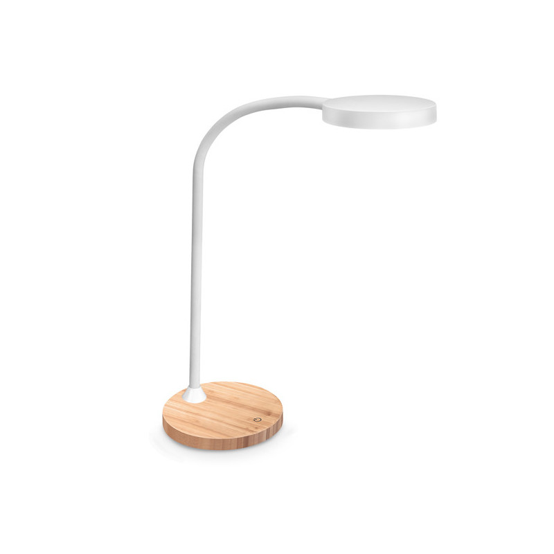 Lampada a led Flex Desk bianco con base in legno